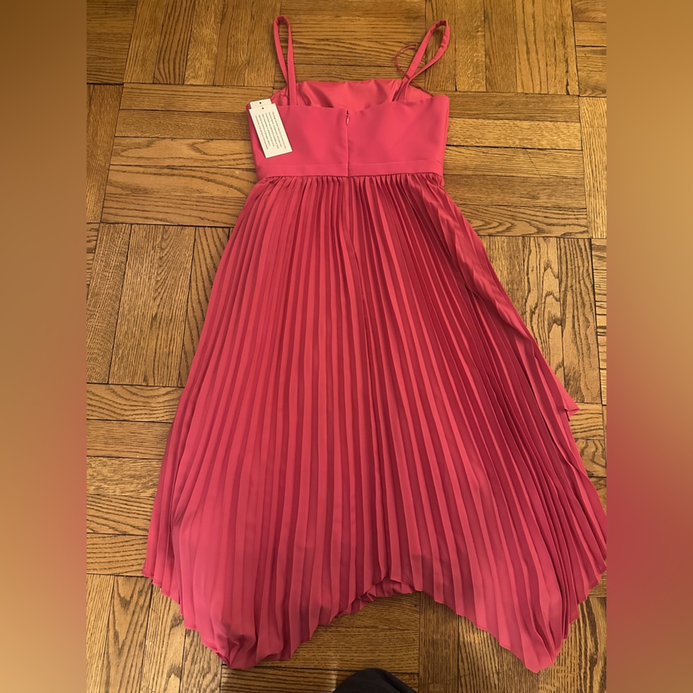 Aidan Mattox Asymmetrical Pleated Midi-Length Dress in Watermelon Bliss Size 2 - Picture 10 of 11